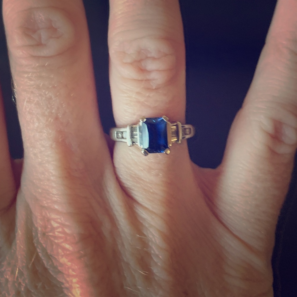 Sapphire and diamond baguette ring